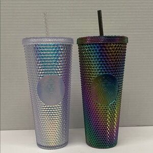 NEW Starbucks Iridescent and Multicolor Studded 24oz Tumblers - set of 2